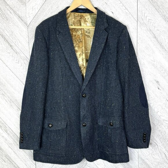 Celtic Tweed Blazer Jacket Mens Size 48R Blue Wool Elbow Patches Sport Coat - Picture 1 of 7